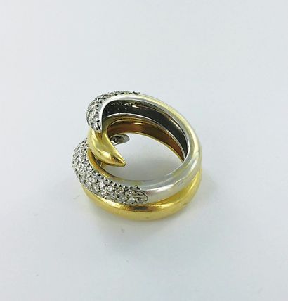 750-thousandths two-tone gold ring, partially...