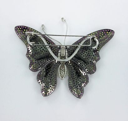 Butterfly brooch in 750 white gold and blackened...