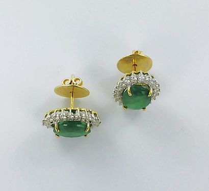 Pair of 750 two-tone gold earrings set with...