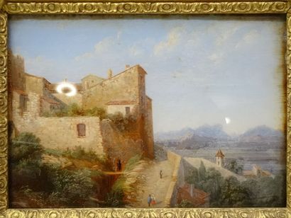 Ecole du XIXe siècle, paysage, fixé sous...
