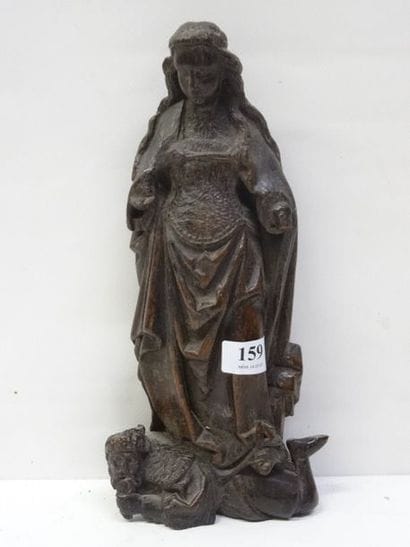 Sculpture en chêne représentant Catherine...