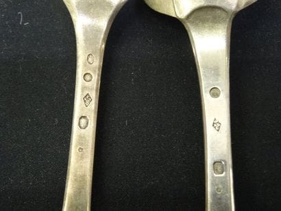 6 couverts en argent, modèle uni plat, poinçons...