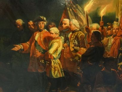Louis XV et le dauphin, visitant le champ...