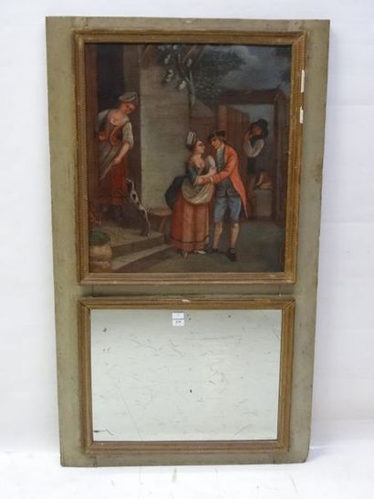 Miroir formant trumeau en bois laqué et dré,...