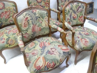 Six fauteuils à dossiers plat en bois naturel,...