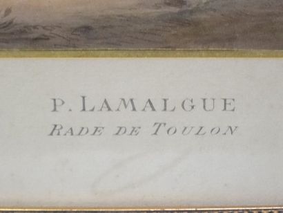 LAMALGUE P. (?), Rade de Toulon, dessin aquarellé,...