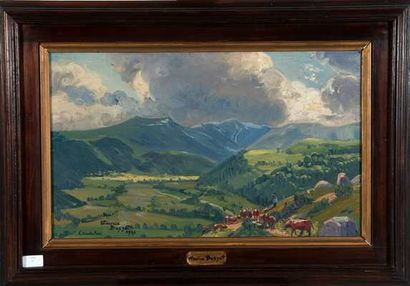 BUSSET Maurice 

Troupeau à Chaudefour,

Huile...