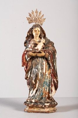 
Statue Vierge à l'enfant en bois polychrome,...