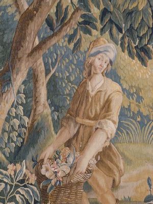 Élément de tapisserie représentant un personnage,...