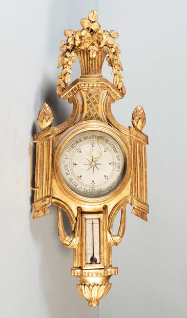 Baromètre-thermomètre d'applique en bois...