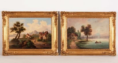 Ecole du XIXe siècle,

Paysages animés,

paire...