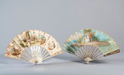 2 éventails à décor de scènes galantes, les...