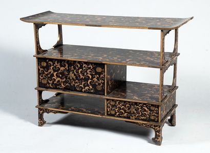 Petit cabinet étagère en laque à feuillages...