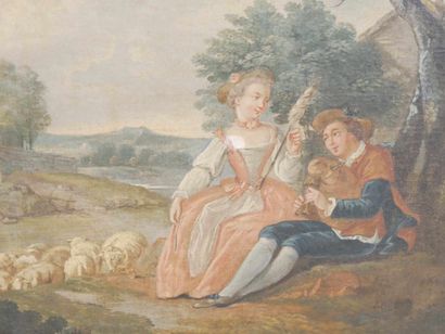 Trumeau en bois et stuc doré et laqué vert,...