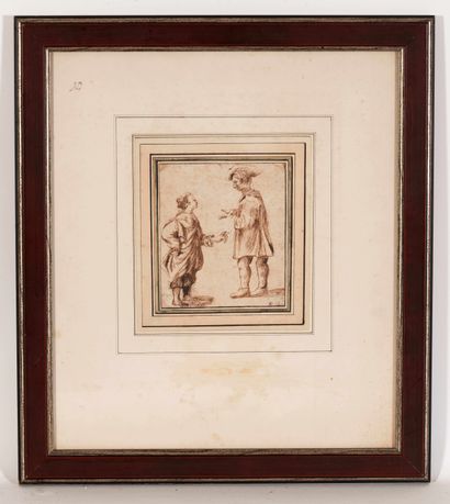 Ecole ancienne,

Deux personnages devisant,

dessin...