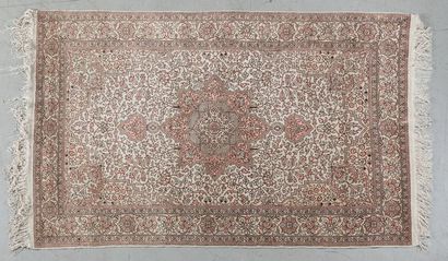 Persian style silk carpet with stylized floral...