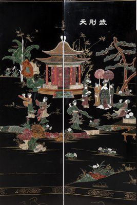 Four-leaf folding screen with lacquer decoration...