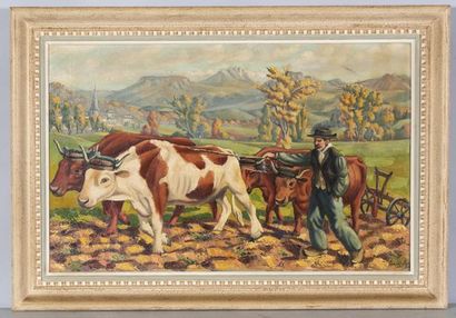 ROLLIER Emile (1902 - 1993)
Ploughing scene,
Hst...