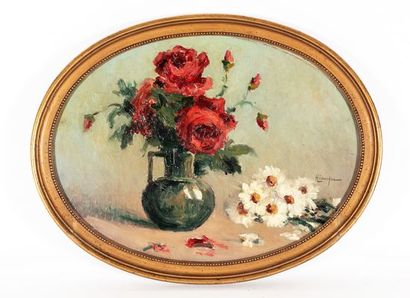 HENOCQUE Narcisse (1879-1952)
Roses and daisies,
Hsc...