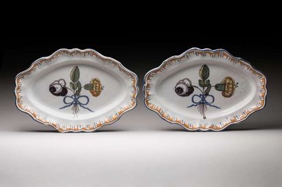 Pair of oval dishes decorated with flowers...