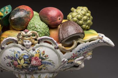 Large earthenware cup with openwork, gadrooned...