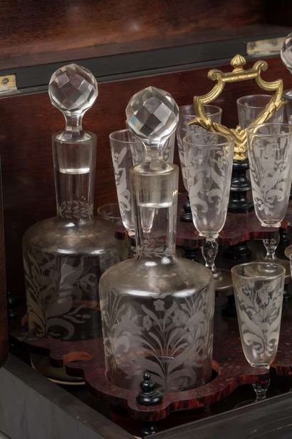 Liqueur cabinet in blackened wood decorated...