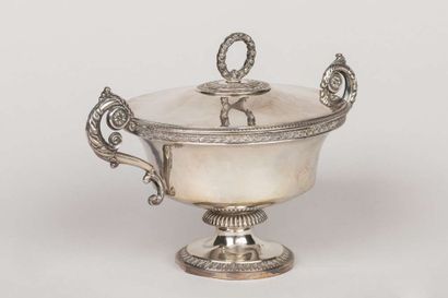 Small two-handled silver drageur on pedestal...