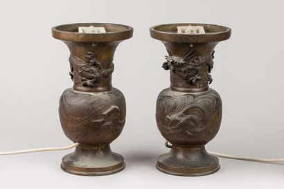 Pair of bronze vases decorated with dragons,...