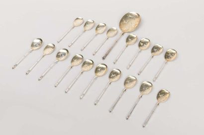 Twelve silver ice cream spoons and one serving...