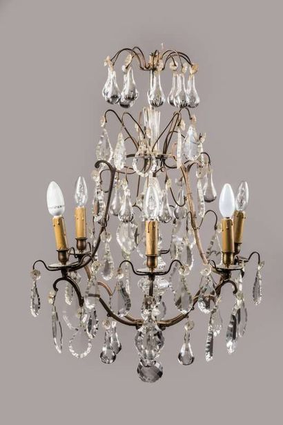 Cage chandelier, metal frame decorated with...