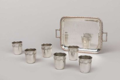 Six silver liqueur goblets decorated with...
