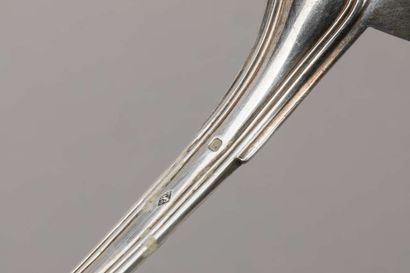 Silver ladle with contoured fillets and armorial...
