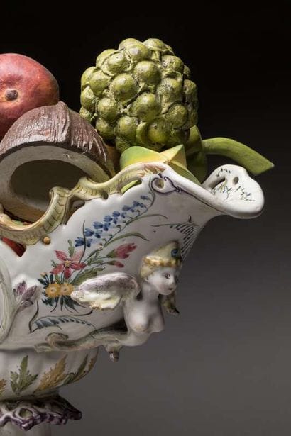 Large earthenware cup with openwork, gadrooned...