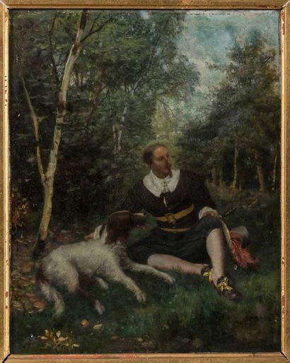 PATROIS (?), 
Musketeer and his dog, 
Oil...