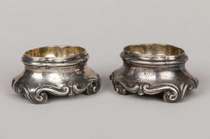 Pair of silver salad bowls decorated with...