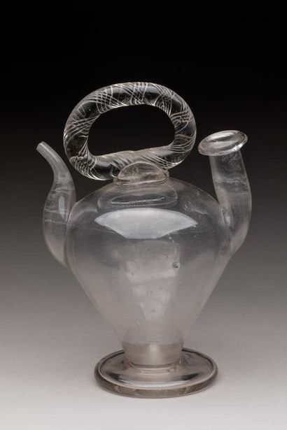 Oyster jar in blown glass, the handle decorated...