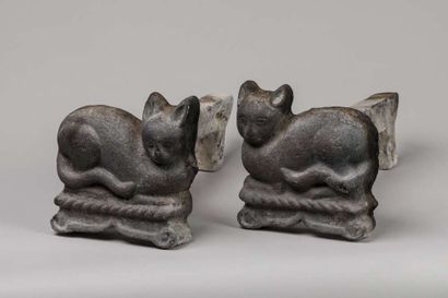 Pair of cast iron andirons with cats
Height...
