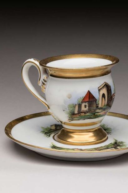 Two porcelain cups of Paris with landscape...