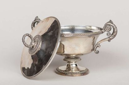 Small two-handled silver drageur on pedestal...