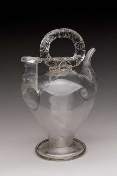 Oyster jar in blown glass, the handle decorated...