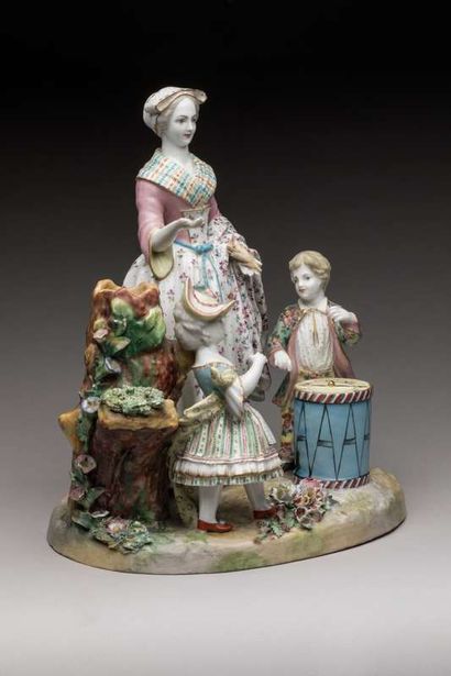 Saxony, porcelain group: woman and children,...