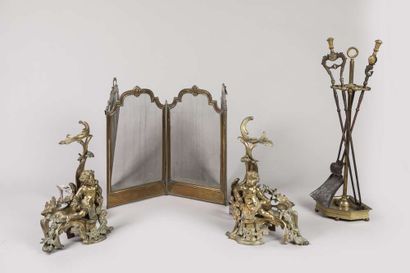 Set for fireplace including screen with four...
