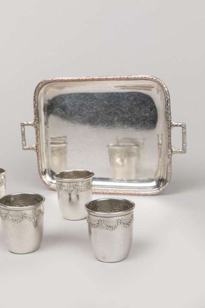 Six silver liqueur goblets decorated with...