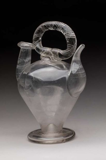 Oyster jar in blown glass, the handle decorated...