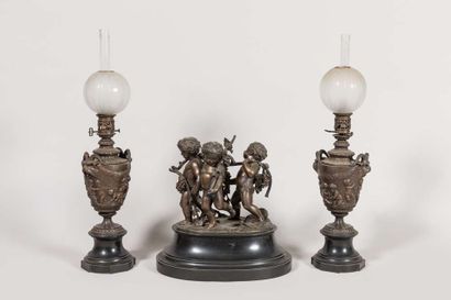Marble and bronze mantel set decorated with...