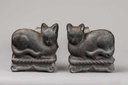 Pair of cast iron andirons with cats
Height...
