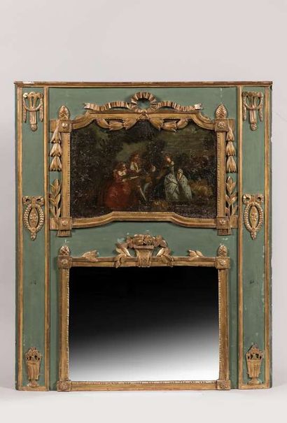 Trumeau of wood carved, lacquered and gilded,...