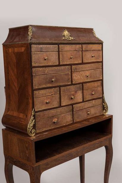 Cardboard end of desk in rosewood and rosewood...