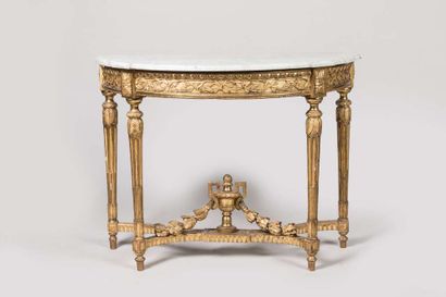 Half-moon console in carved and gilded wood,...