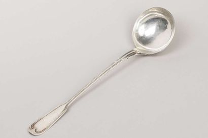 Silver ladle with contoured fillets and armorial...